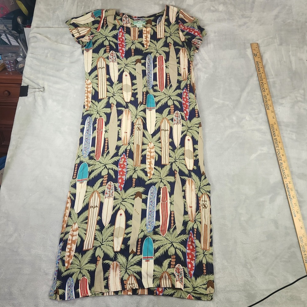 Reyn Spooner Women's Dress Surfboard Palm Print Rayon Aloha Maxi Sz‎ XS Hawaiian